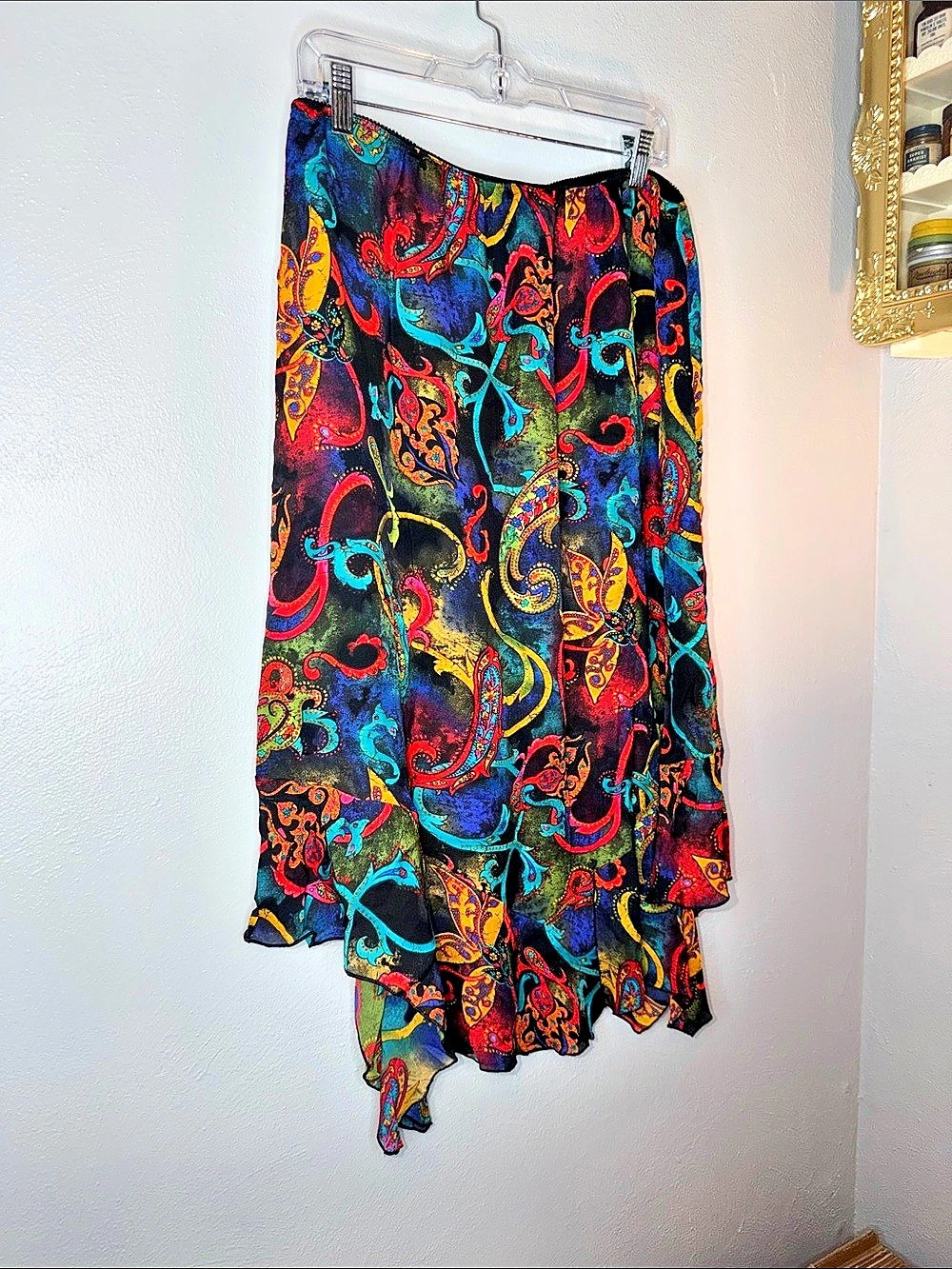 Vintage Chicos Design Paisley Silk Asymmetrical Skirt Size large